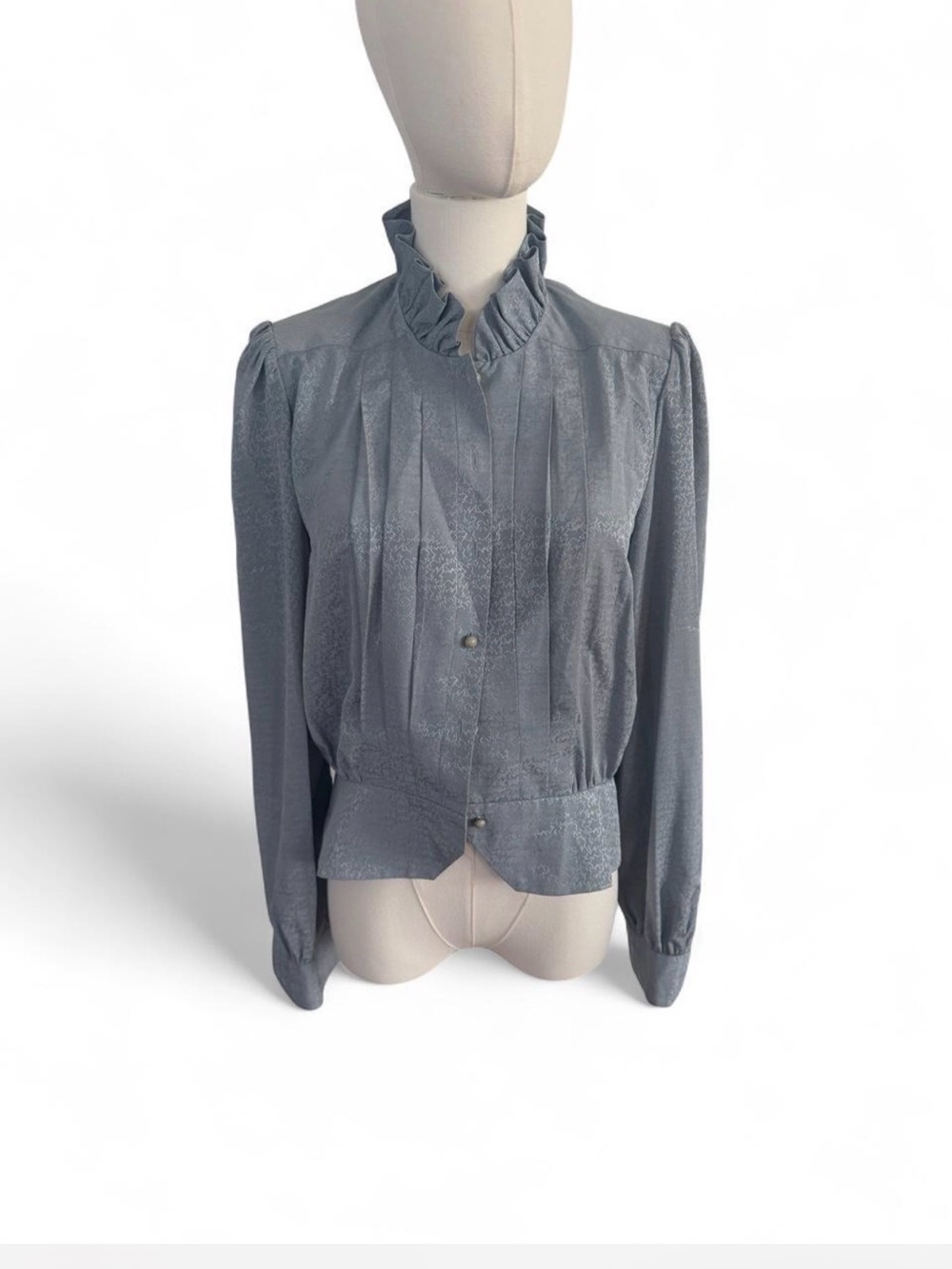 Nina Ricci Dusty Blue Ruffled Collar Blouse